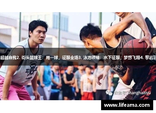 1. 跑步狂热者：探索城市，超越自我2. 街头篮球王：用一球，征服全场3. 泳池领袖：水下征服，梦想飞翔4. 攀岩冒险家：无限高度，登顶巅峰